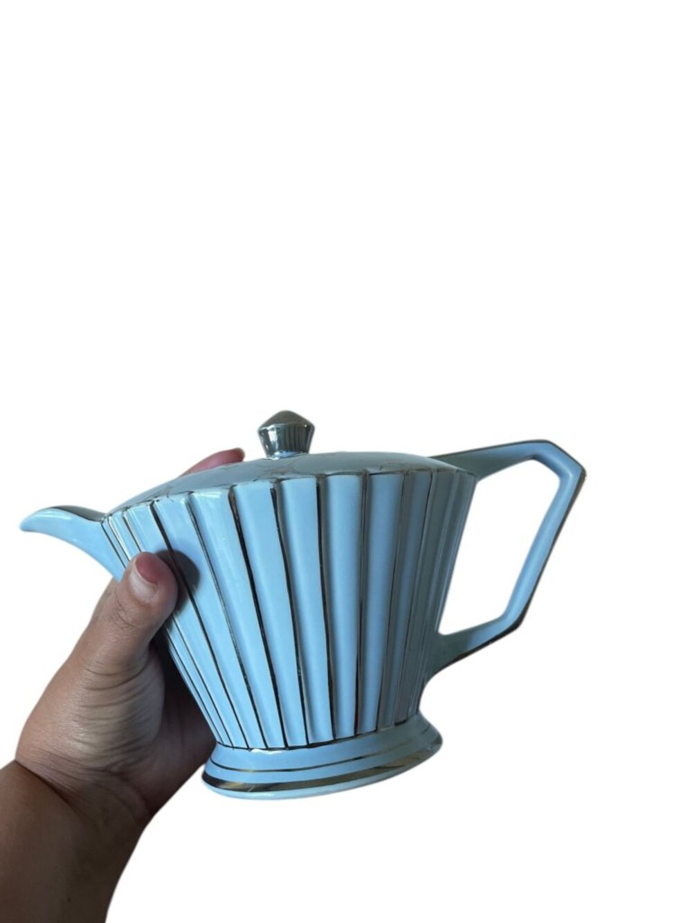 Vintage Sadler England Art Deco Fluted Teapot – Soft Blue & Silver Trim - Picture 9 of 9